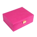 Hot pink textured jewelry organizer box with gold clasp for earrings and rings - 25*20*9.5cm / Magenta