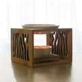Bamboo aroma lamp with zebra cutout wood frame and white ceramic tray for candles - Forest Pattern