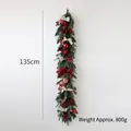 135cm Christmas swag with green pine needles, red berries, and festive plaid bows - 135cm Decorated Christmas Garland (800g)