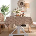 Detail of floral linen tablecloth with elegant tassels on a white wooden table - 60*60cm / Small Floral (B141-24) with Beige Tassels