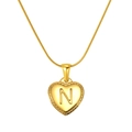 Gold heart pendant necklace with letter N engraving and sleek snake chain for women - Heart Letter N (S-P151-N)