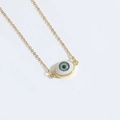 Minimalist golden necklace featuring a realistic turquoise evil eye pendant on a fine chain - Grey-Green Eye (XL3304-3)