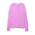 Maglione in maglia malva alla moda con scollo a V e vestibilità comoda e ampia - S / Rosa brillante