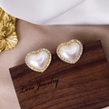 Elegant 925 silver needle heart pearl studs with gold metal and diamond accents - E3238-Heart Shaped Pearl Rhinestone Studs