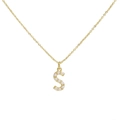 Classic 18k gold plated brass necklace with initial S pearl pendant on fine chain - S