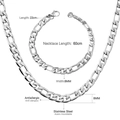 Hypoallergenic 8mm silver stainless steel Cuban chain necklace and bracelet set - Silver Tone (60cm)