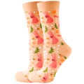 Orange mid-calf socks featuring cute pink rabbit and floral patterns for women - Size 35-42 / Pink Rabbit