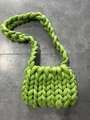 Handmade bright green chunky knit shoulder bag crafted from soft cotton filled tube yarn - Grass Green (Finished)