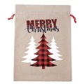 Christmas burlap drawstring gift bag with red plaid tree and Merry Christmas text - Christmas Tree Gift Bag Ornament