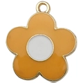 Detail of orange enamel daisy flower pendant with white center and gold metal ring - Five-Petal Flower / Orange