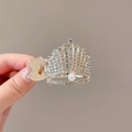 Pince à cheveux couronne dorée avec strass blancs et perle centrale élégante - Petite Couronne / Or