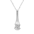 925 silver vintage necklace with brushed metal bar pendant and round clear gemstone - 925 Silver / White Gold