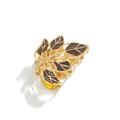 Elegant leaf hair claw clip with golden alloy frame and brown enamel leaf pattern - Leaf Design / Coffee