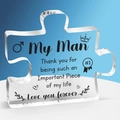 Acrylic puzzle piece ornament for My Man with sentimental text on blue background - My Man Style (Q9)