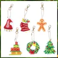 6-pack Christmas DIY diamond painting keychains featuring Santa hat and tree motifs - QC045 (6-Piece Set) Single-Sided