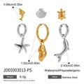 Three-pair ocean themed stainless steel stud earrings in gold and silver finish - Ocean Theme Gold Silver Set (JDE0303013-PS)