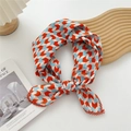 Cotton linen square scarf with red and blue V-pattern and crochet lace trim edge - Orange Blue Chevron