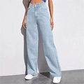 Dettaglio di jeans a gamba larga a vita alta azzurro con cuciture bianche classiche - S / Azzurro