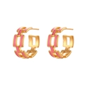 Link chain earrings in 18K gold plated stainless steel with pink enamel rectangle inlay - Pink