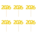 Set of 6 gold glitter 2026 number cake toppers with wooden sticks for New Year decoration - Style 1: 2026 / Gold