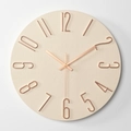 Reloj de pared minimalista de 12 pulgadas con esfera de madera clara y números oro rosa - Esfera Rosa Pálido Oro Rosa