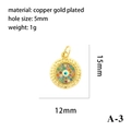 Auge-Anhänger aus vergoldetem Kupfer mit bunten Zirkon-Steinen, Größe 12mm x 15mm - Gold Einzelring Mehrfarbiger Zirkon Auge (A-3)
