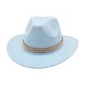 Classic light blue felt fedora with sparkling rhinestone and pearl decorative band - One Size / Sky Blue