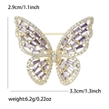 Golden butterfly brooch with purple stones and size labels, 3.3cm width and 6.2g weight - Purple