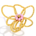 Anello a fiore in acciaio inossidabile placcato oro 18K con perline rosa e petali - Oro Rosa