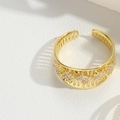 Minimalist gold plated open ring featuring sparkling inlaid zircon stones for women - Grid