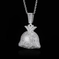 Collier pendentif sac d'argent serti de zircons avec chaîne torsadée argentée pour homme - Chaîne torsadée de 24 pouces / Argent