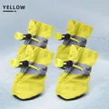 Waterproof yellow pet dog boots with reflective strips and anti-slip rubber soles - Yellow [pack Of 4] / Size 4 - (suitable For Pets Weighing 9-12 Pounds)