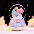 Sweet Stars glowing crystal ball music box with purple base and colorful figures - 8524 Holding Stars / Large 100 Snow+Light+Music