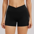Zwarte yoga shorts voor dames met gekruiste V-vormige hoge taille voor fitness - S / Premium Zwart