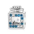 Detailed 925 silver charm with blue zircons, bowknot detail and Love engraving - Blue Perfume Bottle