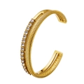 Elegante bracciale rigido dorato a doppio strato con strass pavé e motivo a spina di pesce - Stile Chevron Con Strass a Doppio Strato / Oro con zircone bianco