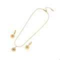 Set gioielli in acciaio dorato con collana ciondolo pietra verde e orecchini tondi - Stile Rilievo in Pietra Verde Grigiastra (2#)
