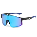 Fashion sports sunglasses with blue-purple gradient lenses and matte black frame - Black Frame / Ice Blue Mirror