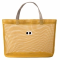 Gelbe Netztasche mit Augen-Stickerei und grauen Stoffgriffen für Strand und Reisen - Groß / Ingwergelb