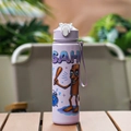 Light purple cartoon water bottle with straw, safety lock lid and carrying strap - Solid Purple
