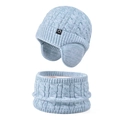Kids warm light blue cable knit winter hat and fleece-lined neck warmer set - 2-Piece Set - Two-Tone Light Green