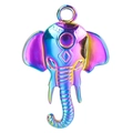 Colgante de cabeza de elefante de acero inoxidable arcoíris con acabado metálico - Colorido