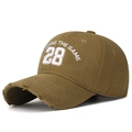 Olive green embroidered baseball cap with number 28 and worn-out brim detail - Adjustable / Dark Coffee