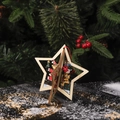 Star-shaped wooden Christmas ornament featuring Santa and bear prints on a festive branch - Double-piece Wood Grain Pentagram