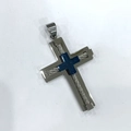 Pendentif croix en acier inoxydable argenté avec incrustation de petite croix bleue - Pendentif Seul (Sans Chaîne) / Pendentif Bleu & Argent Uniquement