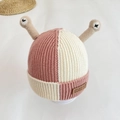 Bonnet en tricot rose et blanc pour bébés avec antennes 3D et écusson en cuir - 48cm (6M-2A) / Rose