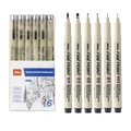 Set mit 6 wasserfesten Finelinern in verschiedenen Größen inklusive Pinsel- und 005-Spitze - 6er-Set (Fineliner)