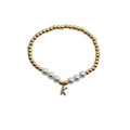 Elegant gold bead and pearl bracelet with colorful rhinestone letter K pendant - Letter K