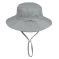 Breathable light gray kids sun hat with adjustable windproof drawstring and chin strap - Gray