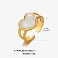 Adjustable stainless steel ring with gold plating and white heart-shaped enamel inlay - Size 7 (Adjustable) / Heart Style (ZN333G)